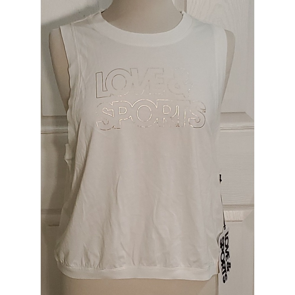 Love & Sports Muscle Tank Women's Small 4-6 Crop Creme Gold Raw Edging NEW